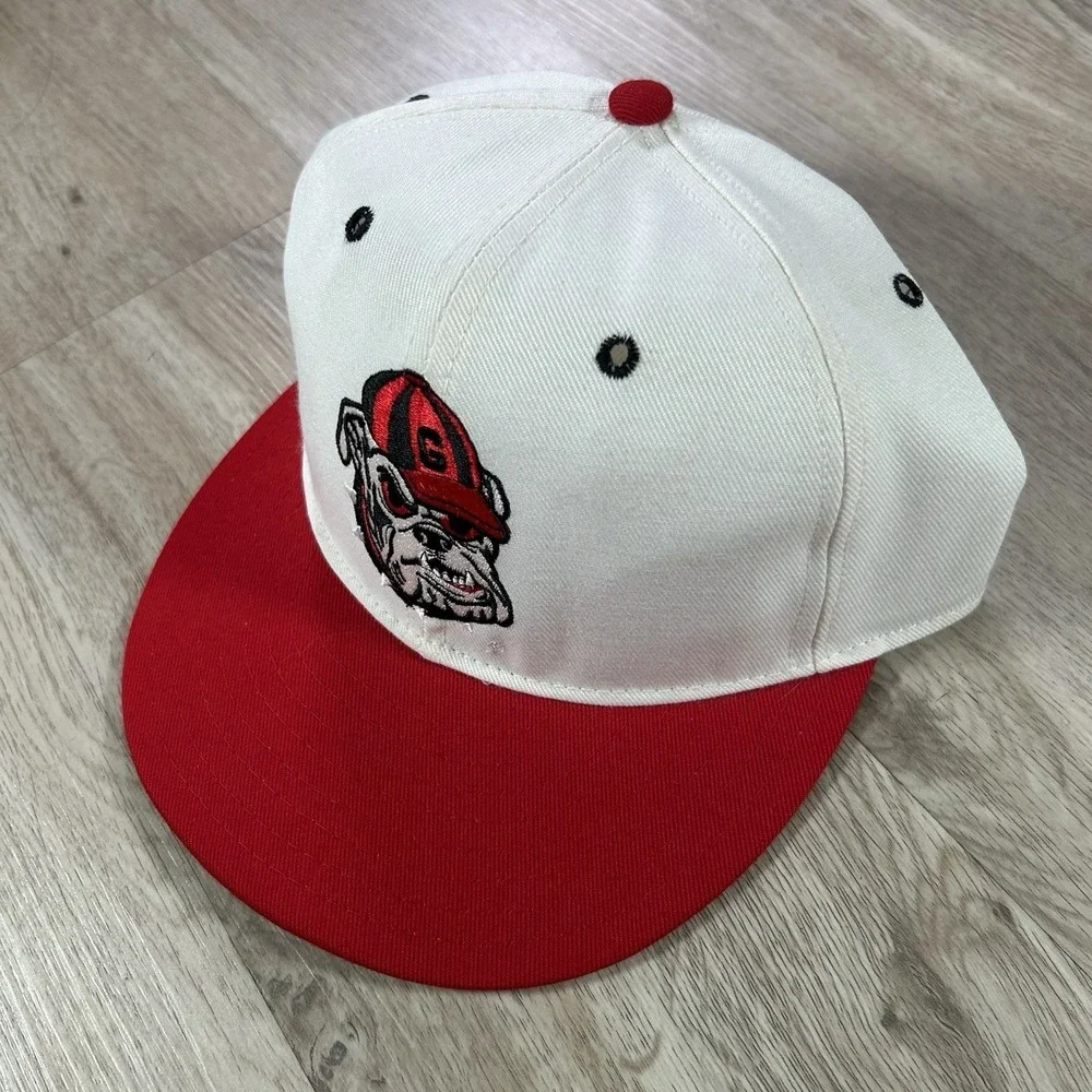 VTG Georgia Bulldogs Snapback Hat College White Red Cap Made in USA